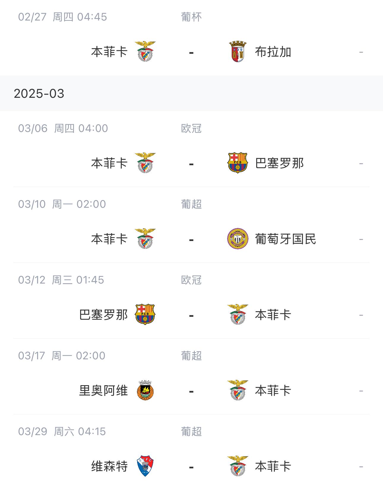 讓路歐冠！本菲卡戰(zhàn)巴薩首回合比賽前的葡超比賽推遲進(jìn)行